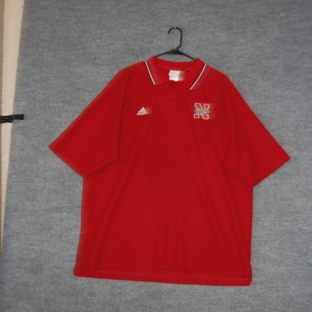 VTG Adidas Nebraska Huskers Polo Shirt‎ Mens XXL Red Short Sleeve NCAA Football